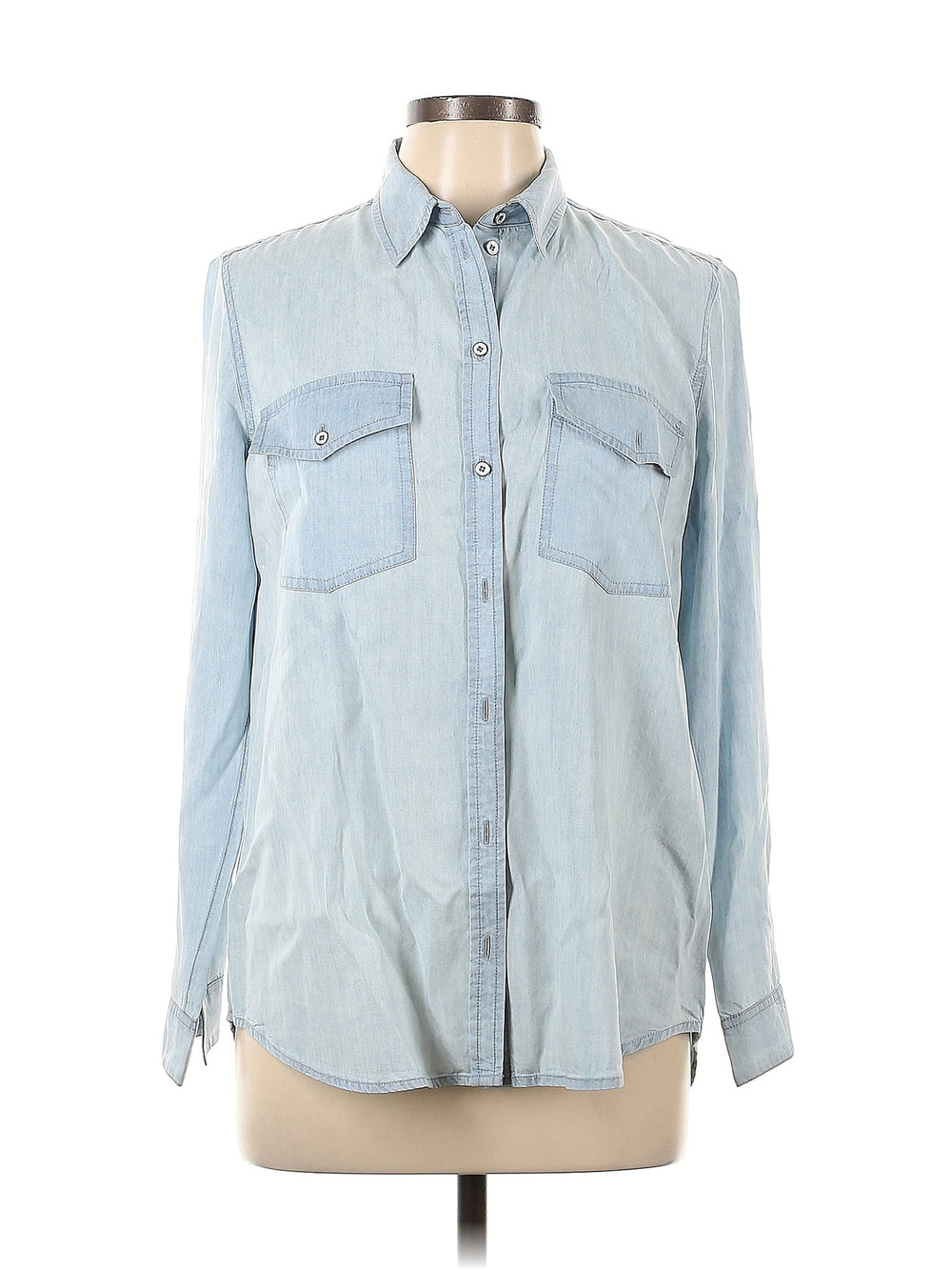 Club Monaco Women's Light Blue Lyocell Button-Up Shirt Top Size L/G Classic Fit